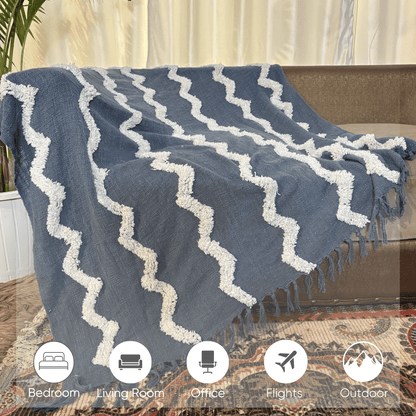 Denim Zigzag Tufted Sofa Throw