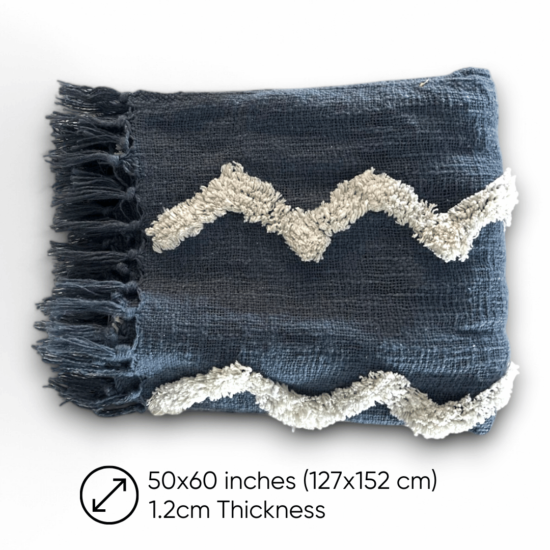 Denim Zigzag Tufted Sofa Throw