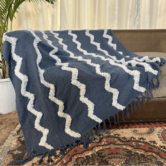 Denim Zigzag Tufted Sofa Throw