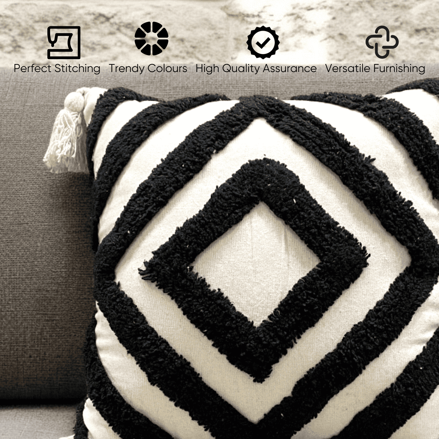 Diamond Chevron Tufted Cushion Cover  - Set of 5