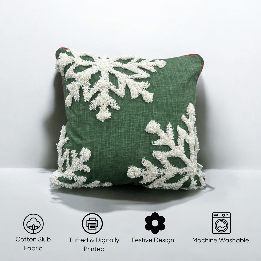 Evergreen Snowflake Tufted Christmas Cushion Cover