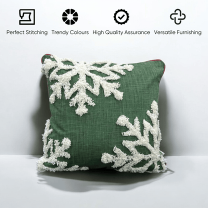 Evergreen Snowflake Tufted Christmas Cushion Cover