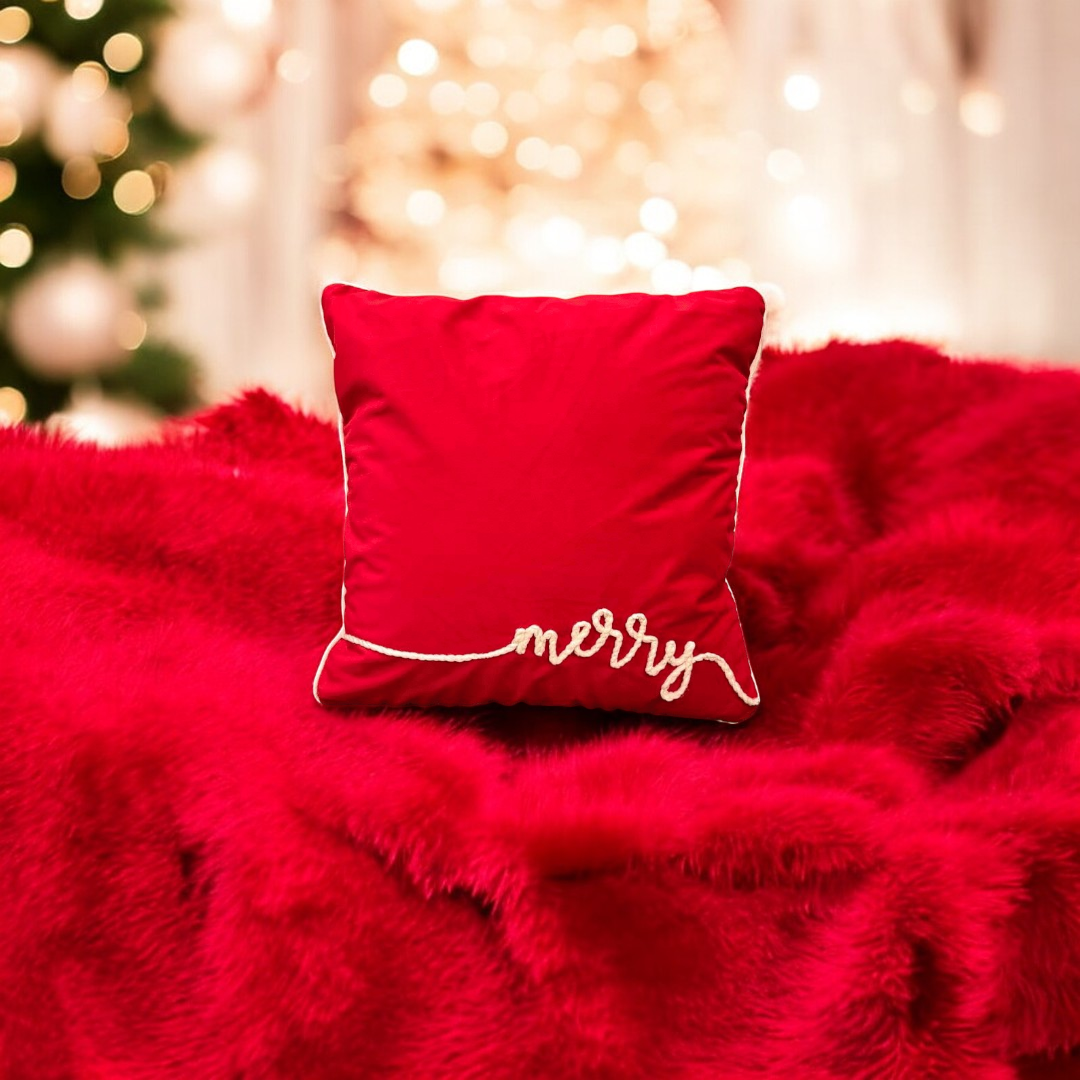 Festive Merry Velvet Christmas Cushion Cover