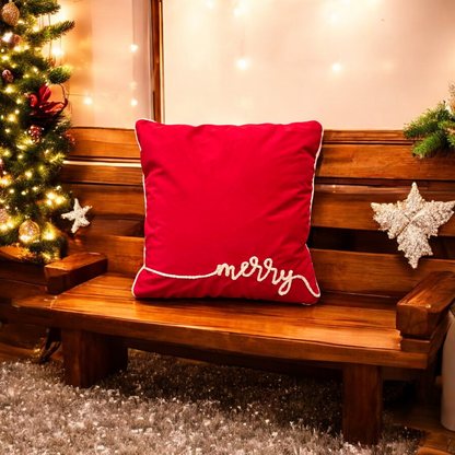 Festive Merry Velvet Christmas Cushion Cover