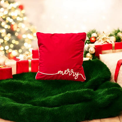 Festive Merry Velvet Christmas Cushion Cover