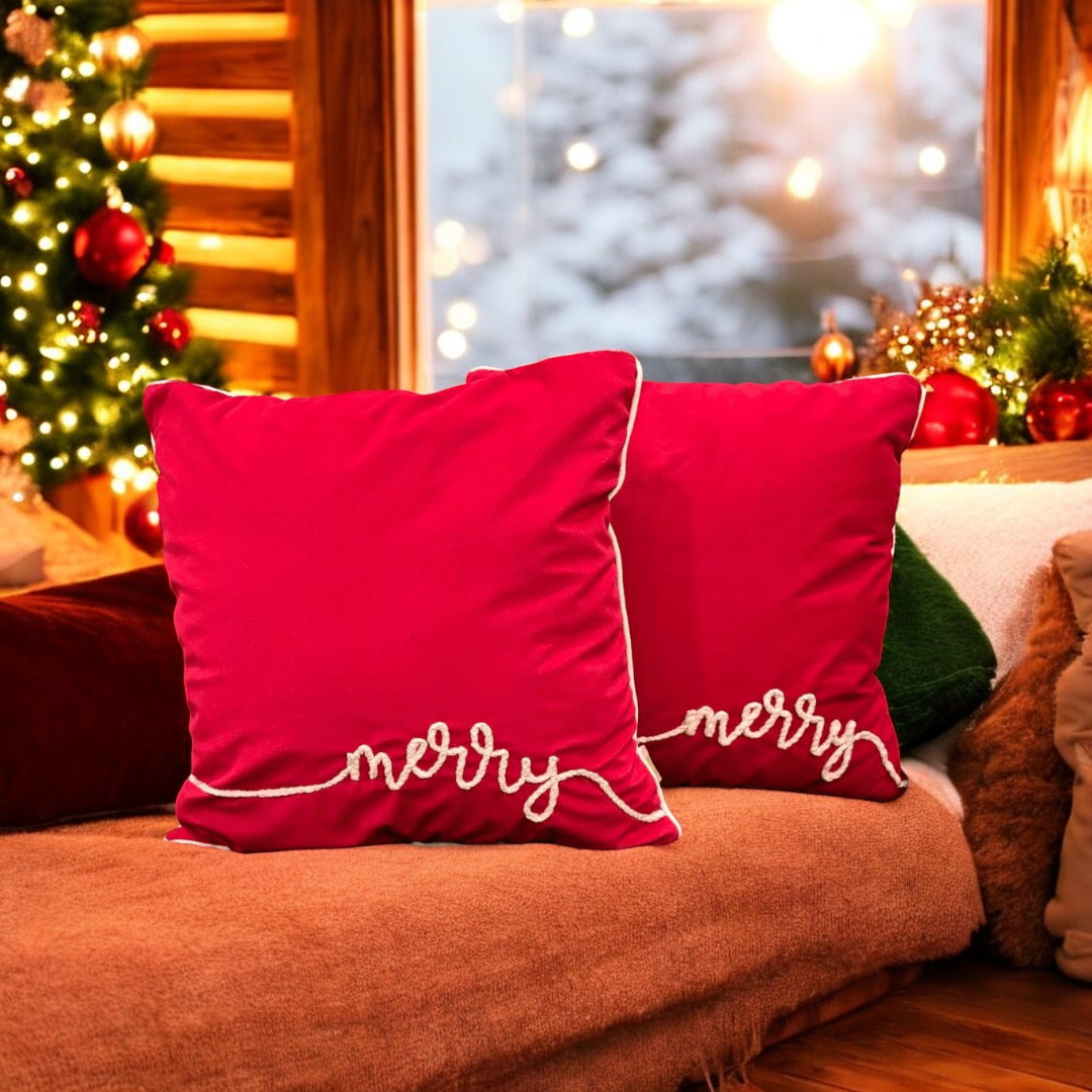 Festive Merry Velvet Christmas Cushion Cover