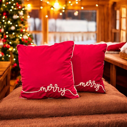 Festive Merry Velvet Christmas Cushion Cover