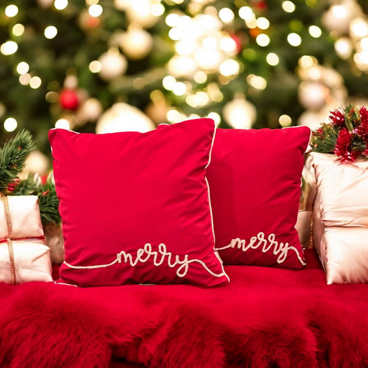 Festive Merry Velvet Christmas Cushion Cover