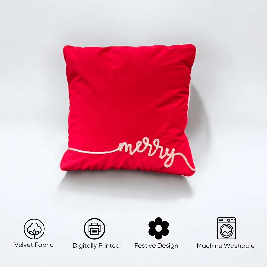 Festive Merry Velvet Christmas Cushion Cover