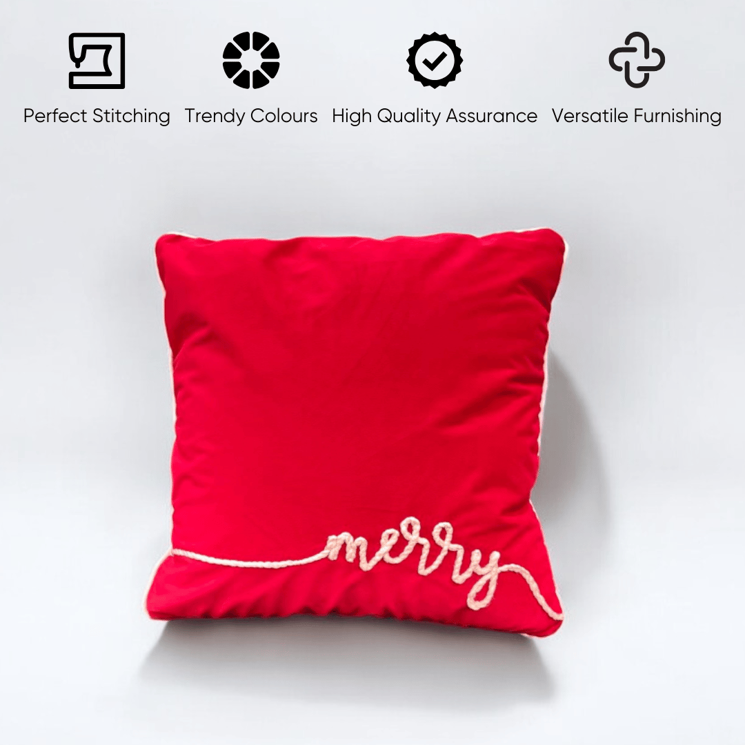 Festive Merry Velvet Christmas Cushion Cover