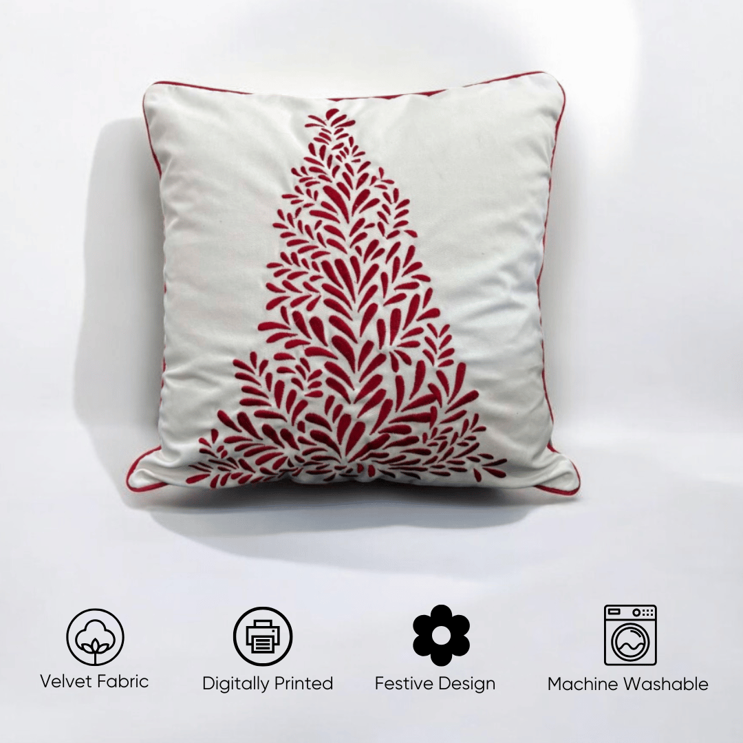 Festive Red Tree Tufted Christmas Cushion Cover