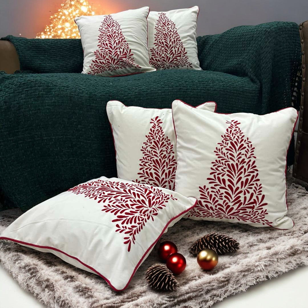 Festive Red Tree Tufted Christmas Cushion Cover