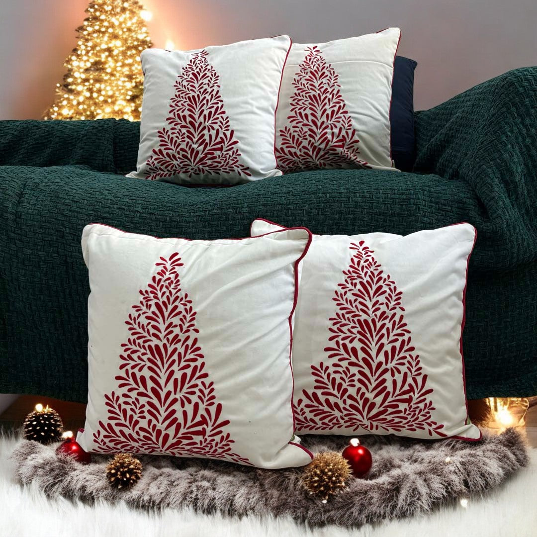 Festive Red Tree Tufted Christmas Cushion Cover