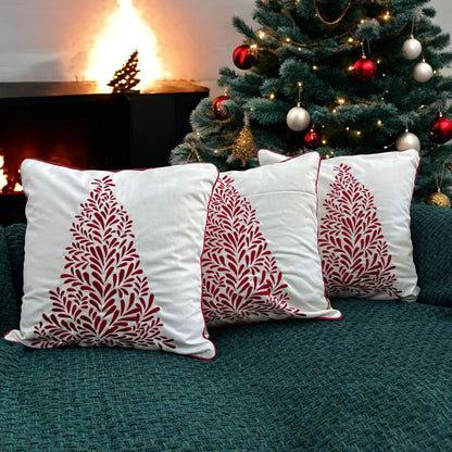 Festive Red Tree Tufted Christmas Cushion Cover