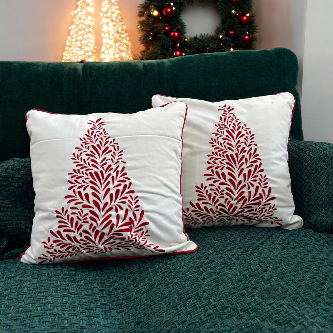 Festive Red Tree Tufted Christmas Cushion Cover