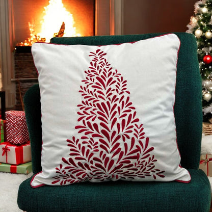 Festive Red Tree Tufted Christmas Cushion Cover