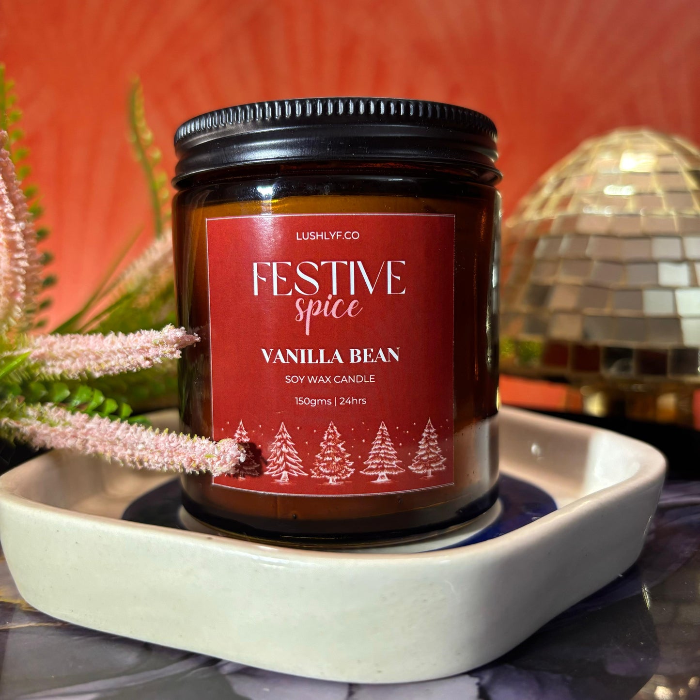 Festive Spice Vanilla Bean Glass Jar Soy Wax Candle