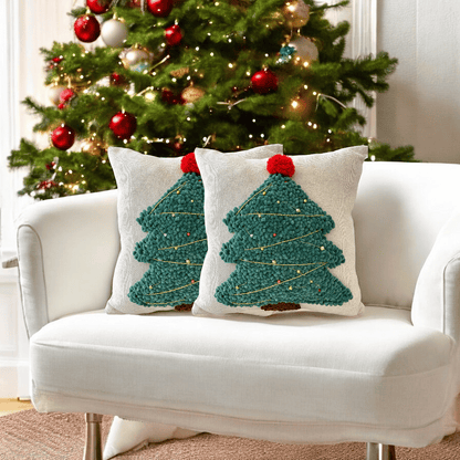 Festive Tree Tufted Christmas Cushion Cover