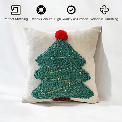 Festive Tree Tufted Christmas Cushion Cover