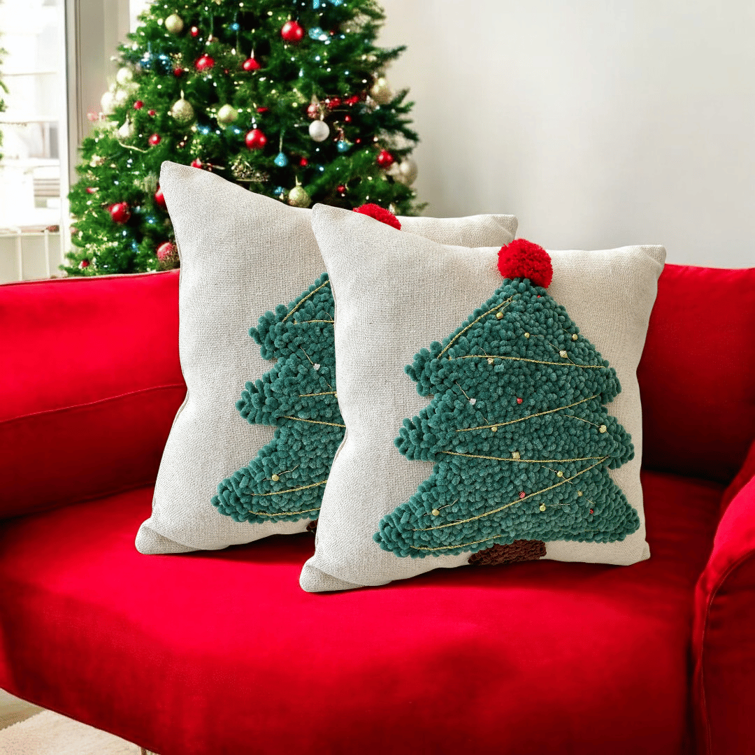 Festive Tree Tufted Christmas Cushion Cover