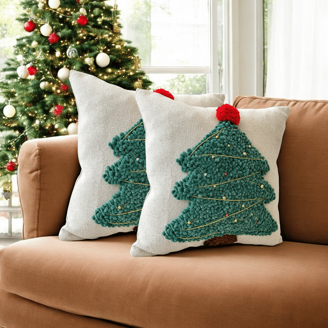 Festive Tree Tufted Christmas Cushion Cover