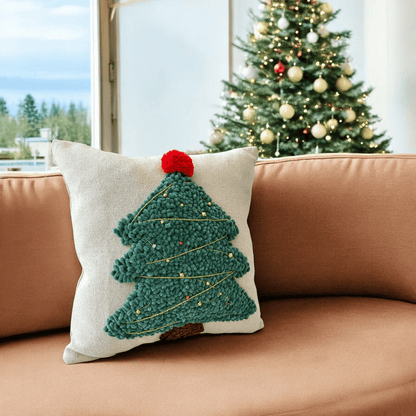 Festive Tree Tufted Christmas Cushion Cover