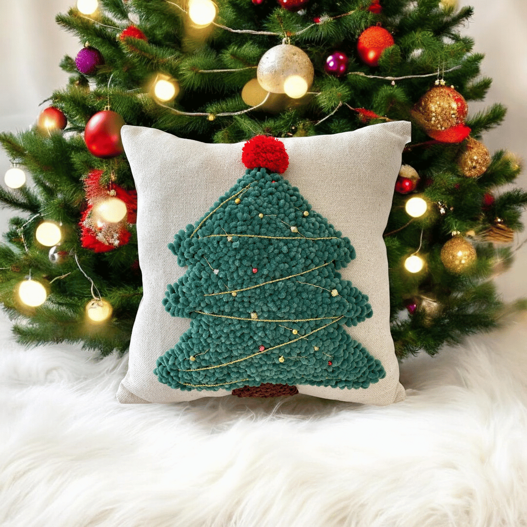 Festive Tree Tufted Christmas Cushion Cover