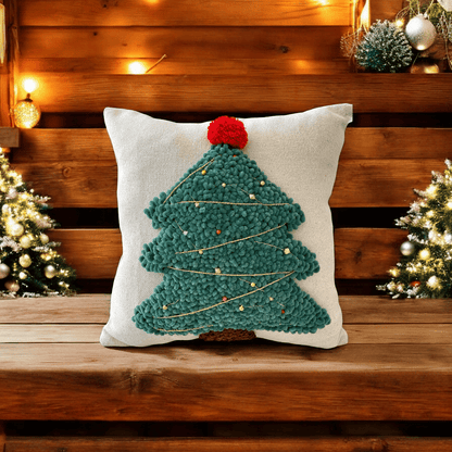 Festive Tree Tufted Christmas Cushion Cover