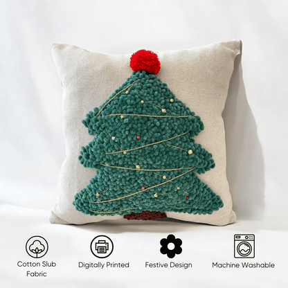 Festive Tree Tufted Christmas Cushion Cover