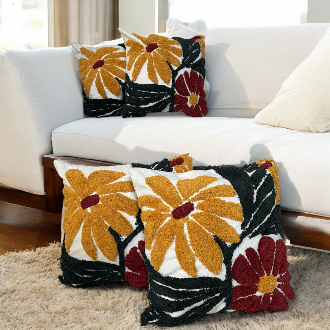 Floral Burst Tufted Cushion Cover