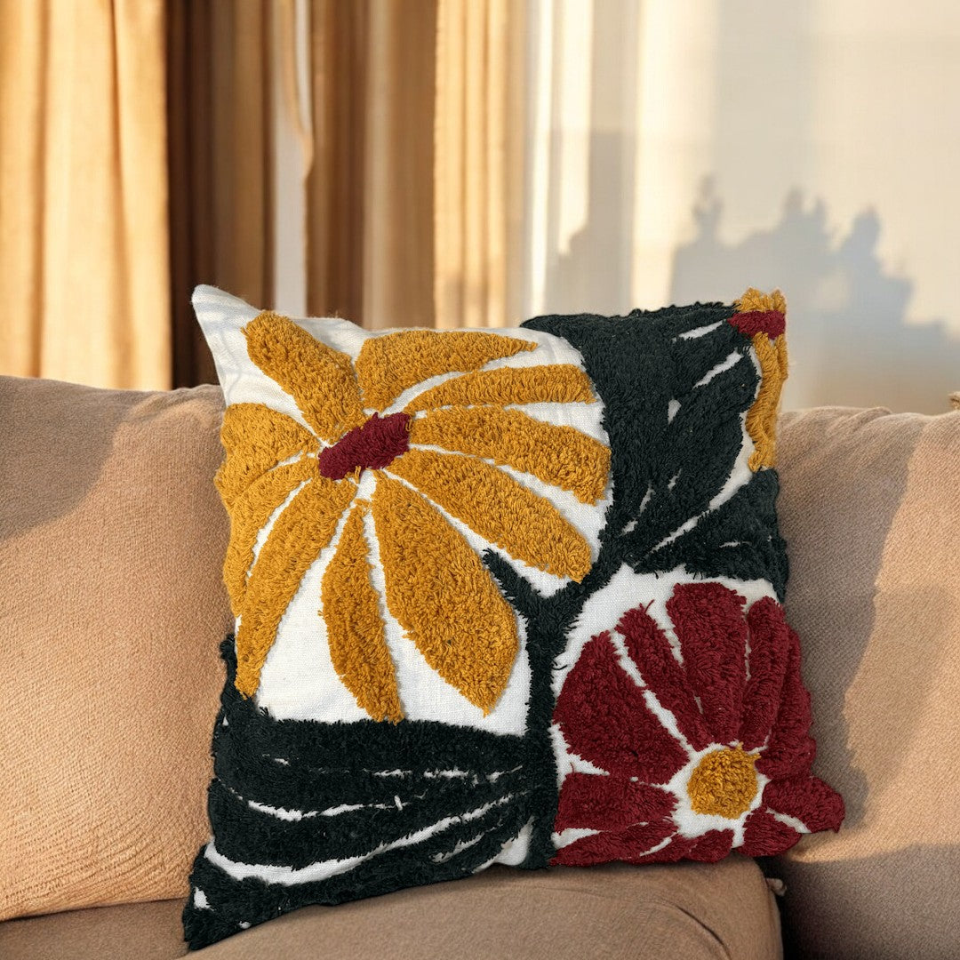 Floral Burst Tufted Cushion Cover