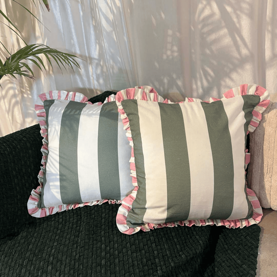 Garden Gelato Ruffle Cushion Cover – Olive Pink - Main Image