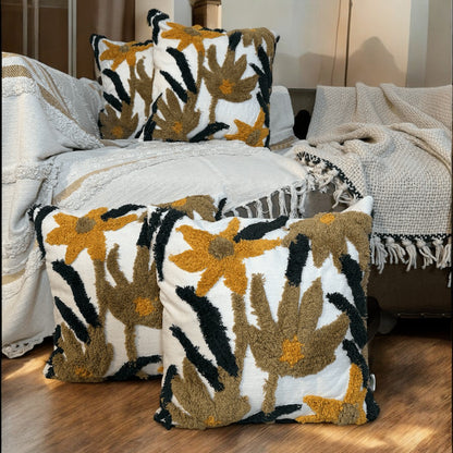 Golden Bloom Tufted Cushion Cover