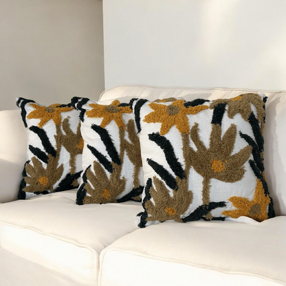 Golden Bloom Tufted Cushion Cover