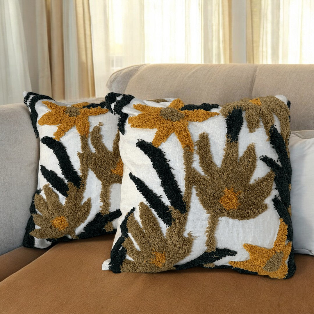 Golden Bloom Tufted Cushion Cover