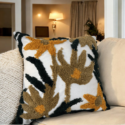 Golden Bloom Tufted Cushion Cover