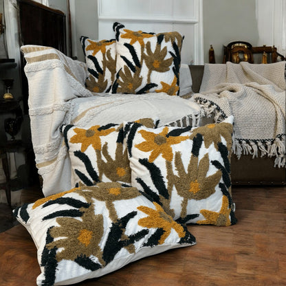 Golden Bloom Tufted Cushion Cover