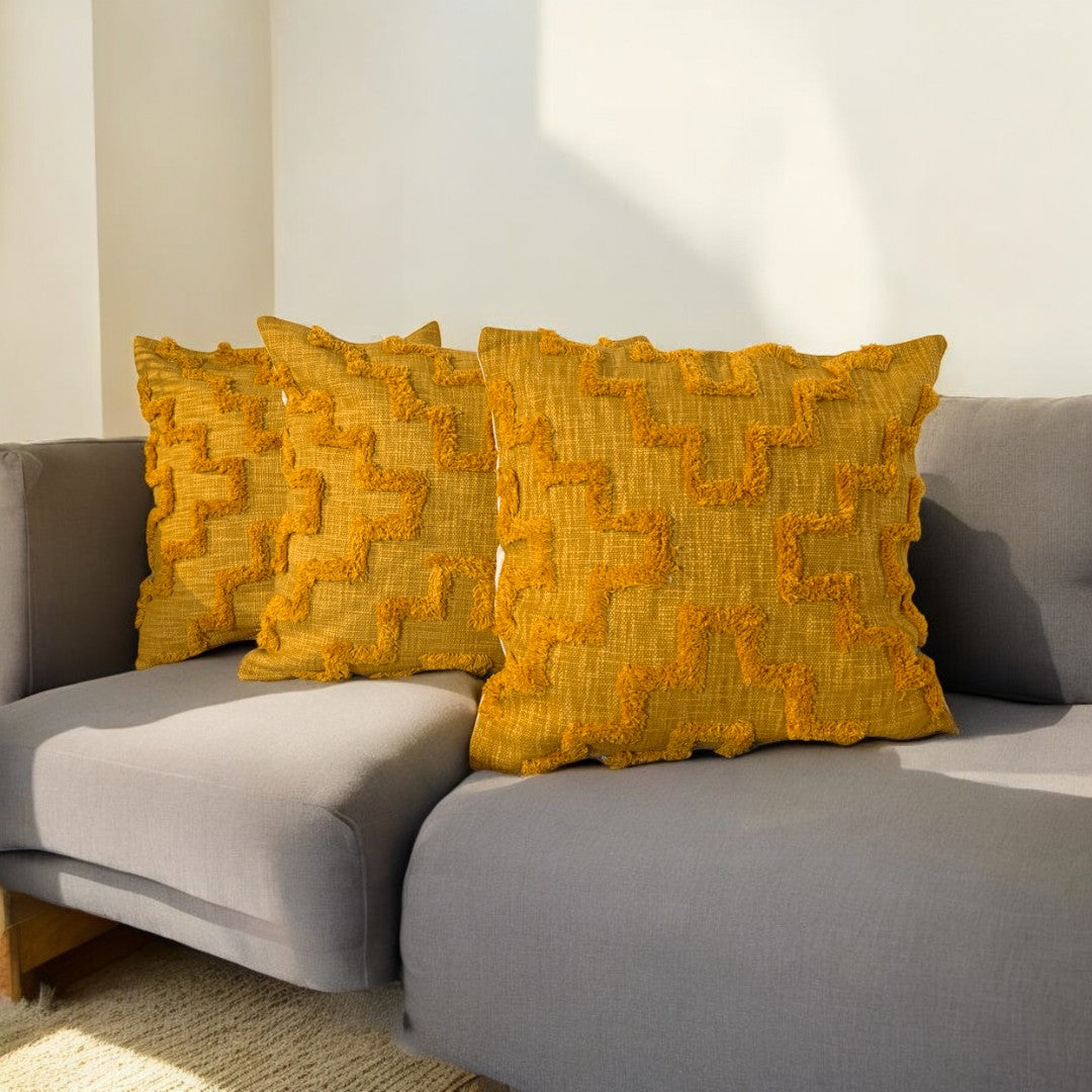 Golden Weave Tufted Cushion Cover