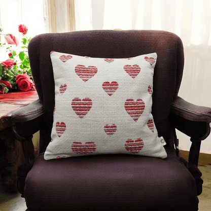 Heart Harmony Handwoven Valentine's Cushion Cover