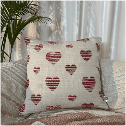 Heart Harmony Handwoven Valentine's Cushion Cover