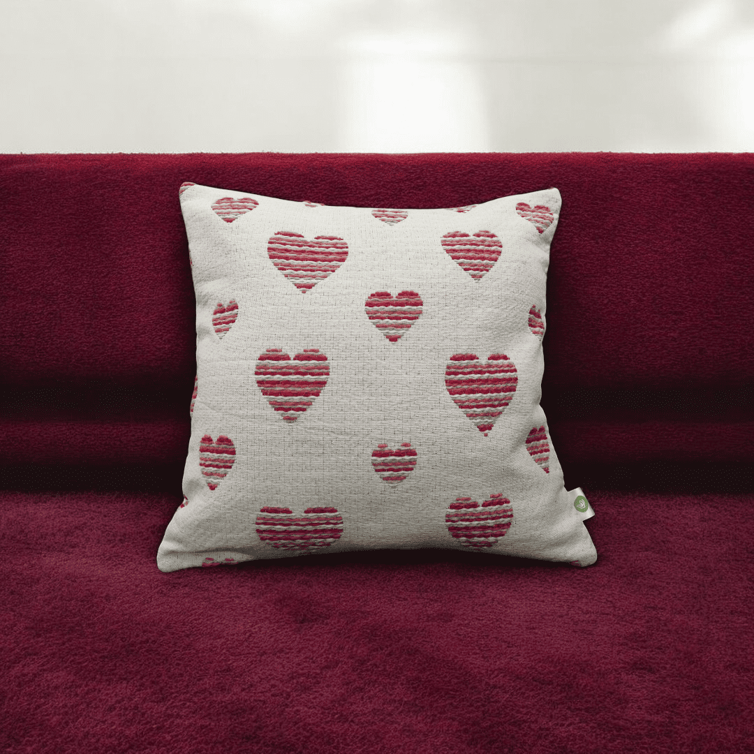 Heart Harmony Handwoven Valentine's Cushion Cover