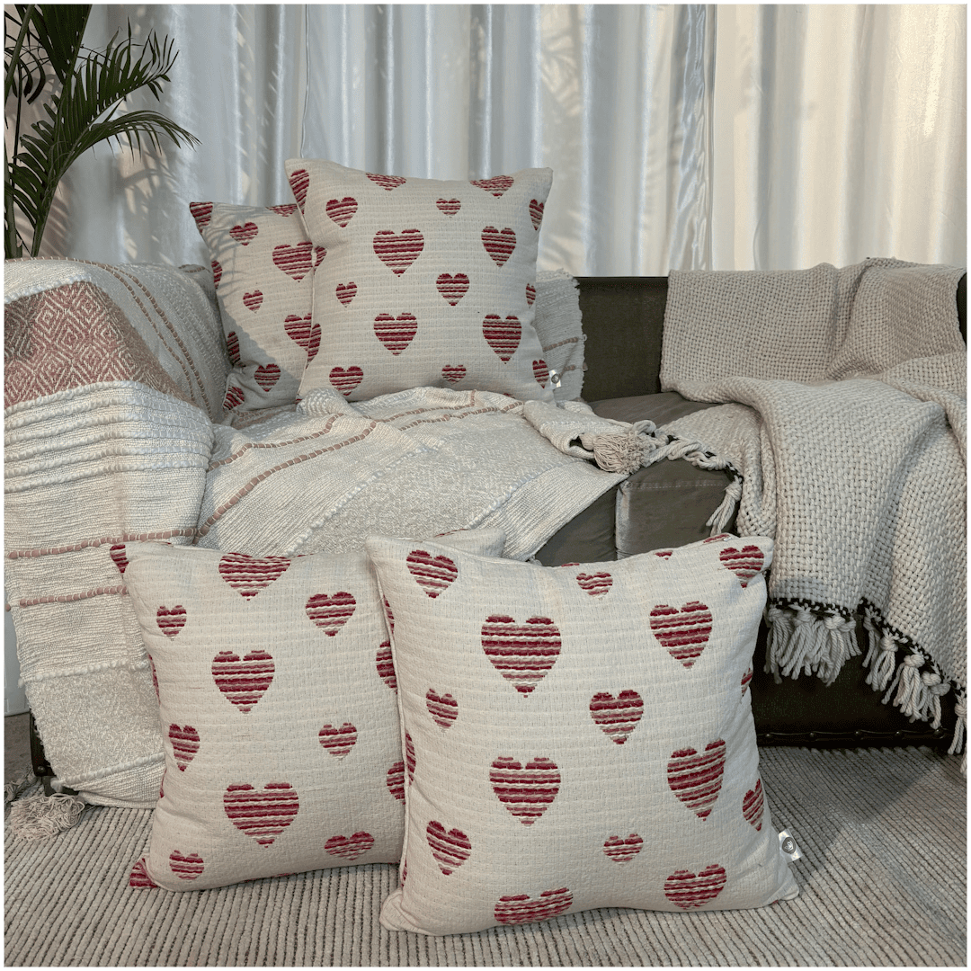 Heart Harmony Handwoven Valentine's Cushion Cover