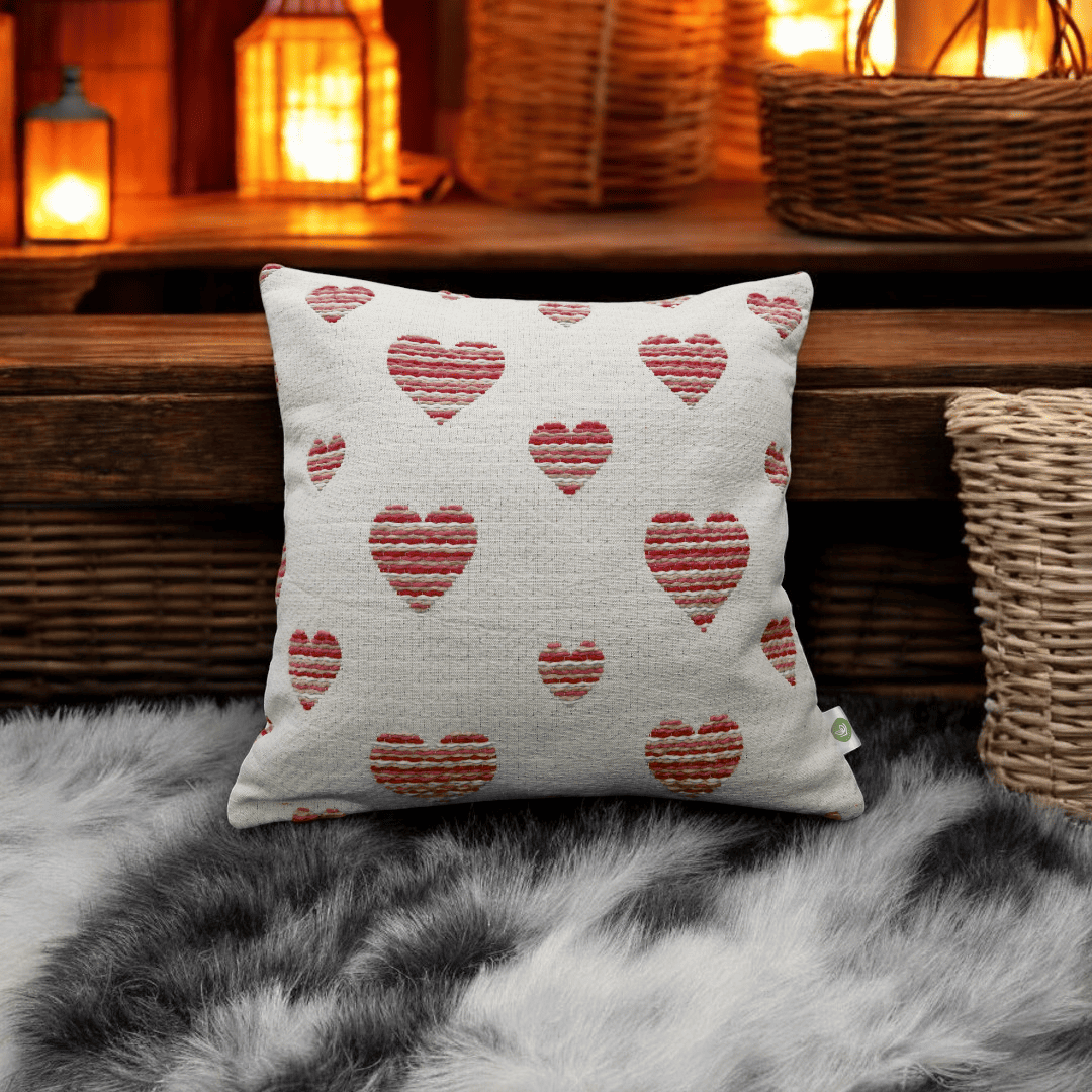 Heart Harmony Handwoven Valentine's Cushion Cover