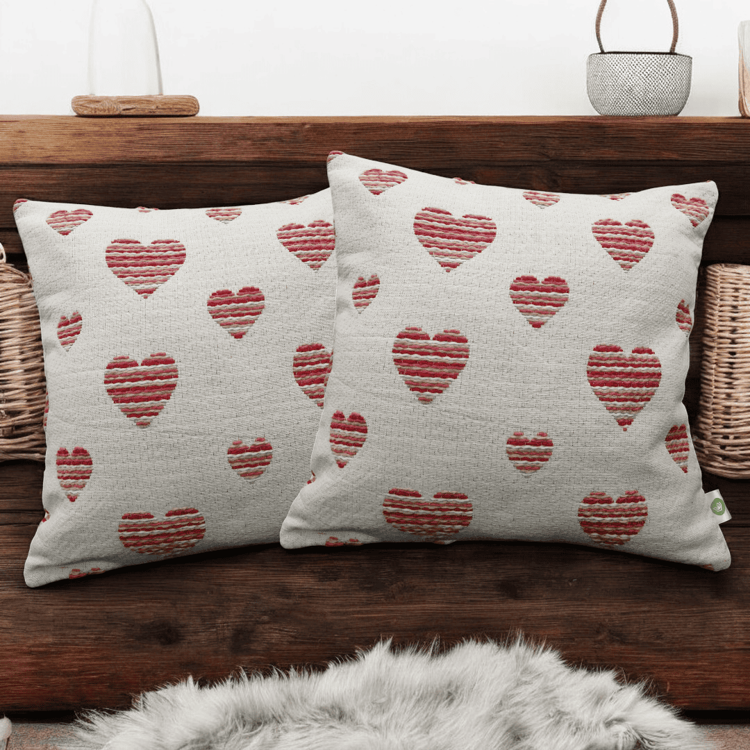 Heart Harmony Handwoven Valentine's Cushion Cover