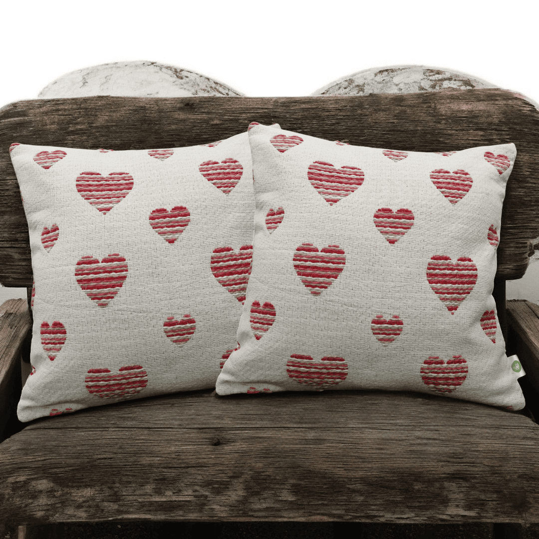 Heart Harmony Handwoven Valentine's Cushion Cover