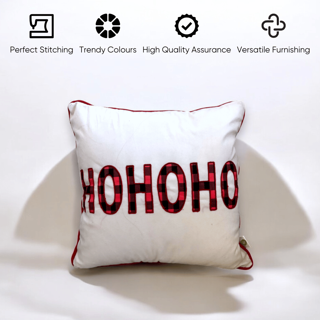 HOHOHO Plaid Embroidered Christmas Cushion Cover