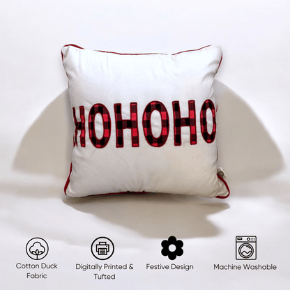 HOHOHO Plaid Embroidered Christmas Cushion Cover