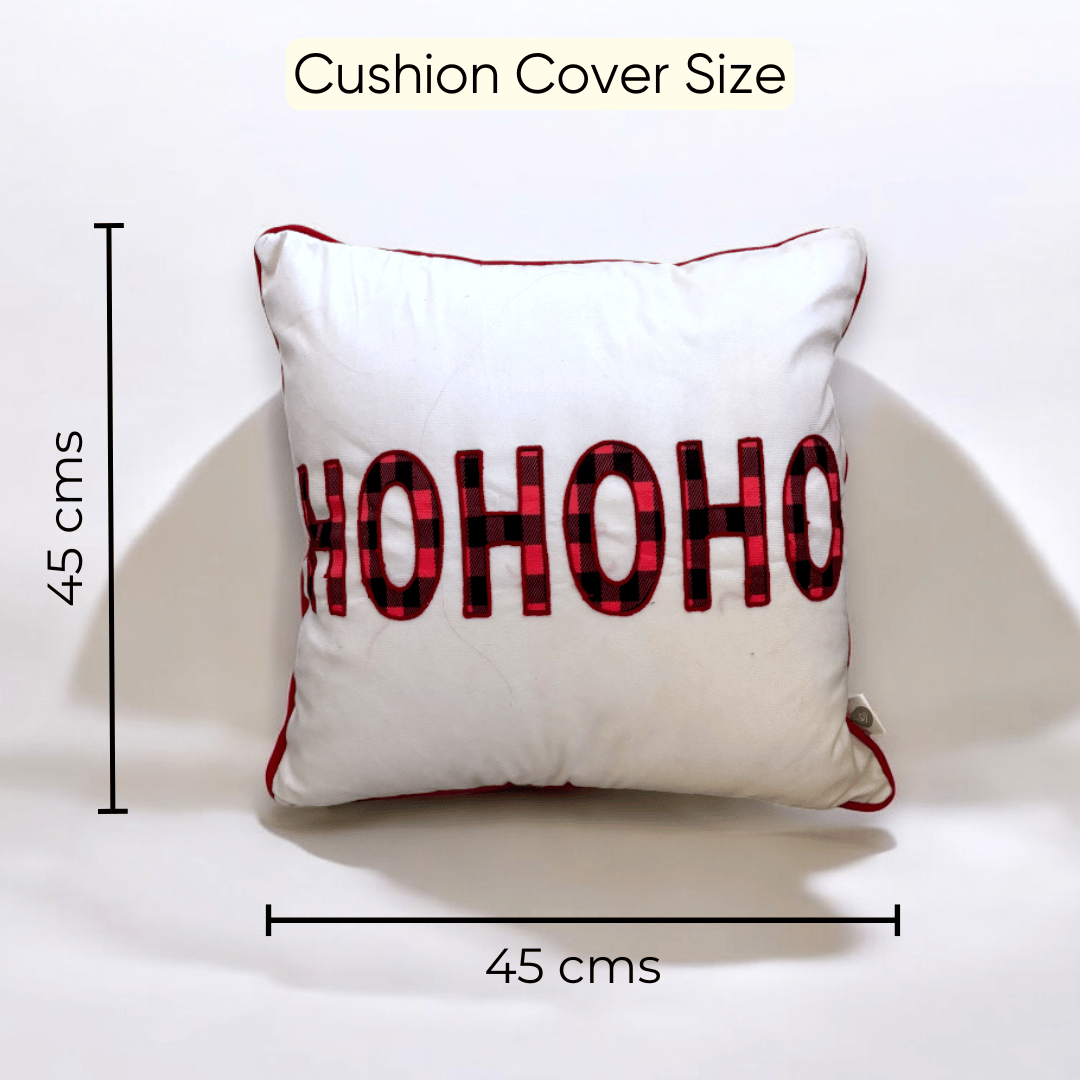 HOHOHO Plaid Embroidered Christmas Cushion Cover