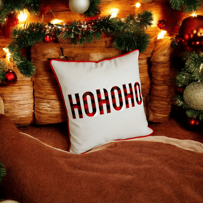 HOHOHO Plaid Embroidered Christmas Cushion Cover