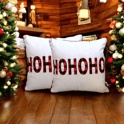 HOHOHO Plaid Embroidered Christmas Cushion Cover